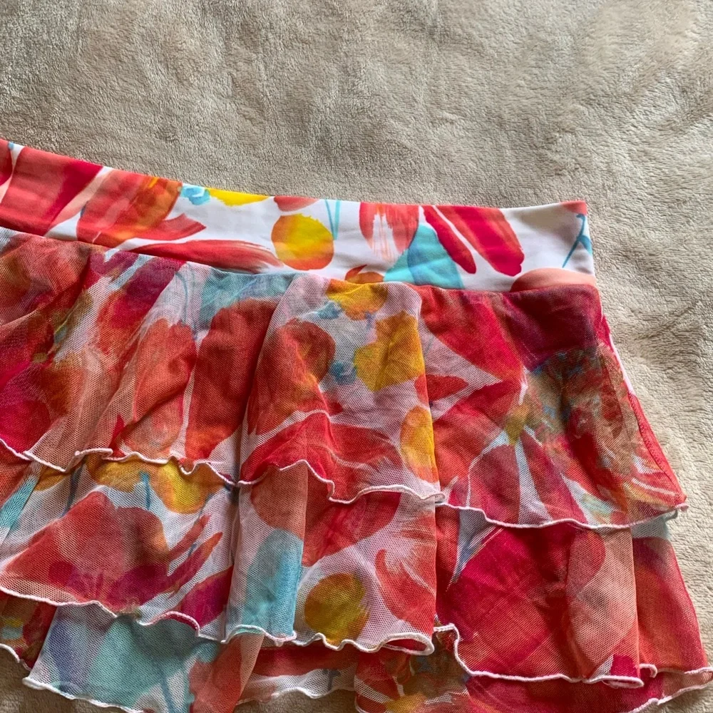 Be Creative Multicolor Artsy Floral Mesh sexy Ruffle Swim Coverup Skirt large